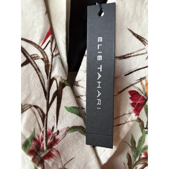 Elie Tahari womens Print Belted Midi Wrap Dress size 10 Floral Linen Blend $395 - Picture 5 of 8